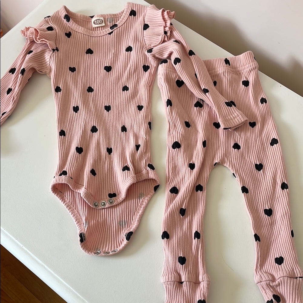 Pink Heart Print Baby Outfit